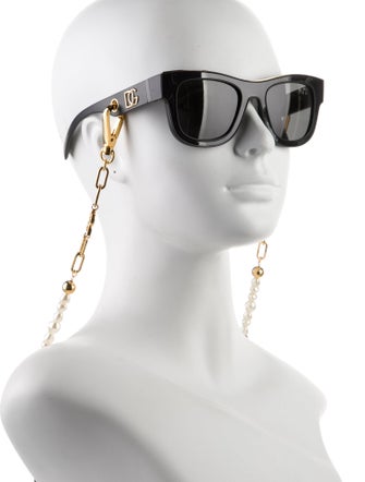 Dolce & Gabbana Faux Pearl Accents Square Sunglasses