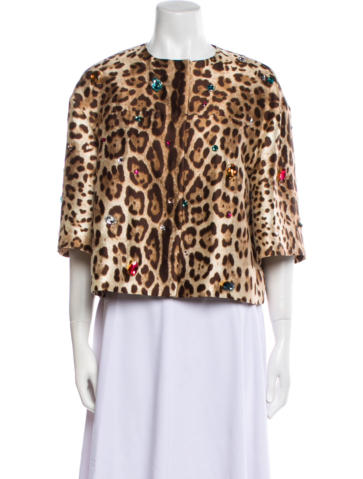 Dolce & Gabbana Silk Animal Print Faux Fur Jacket