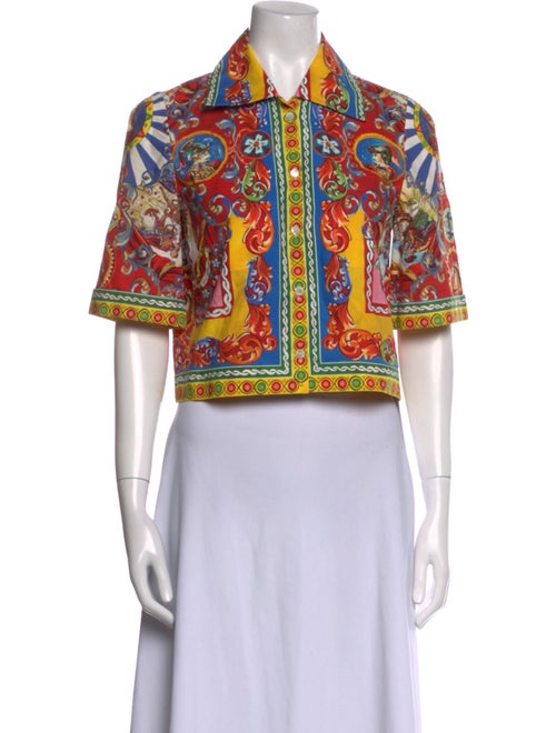 Dolce & Gabbana Paisley Print Three-Quarter Sleeve Crop Top