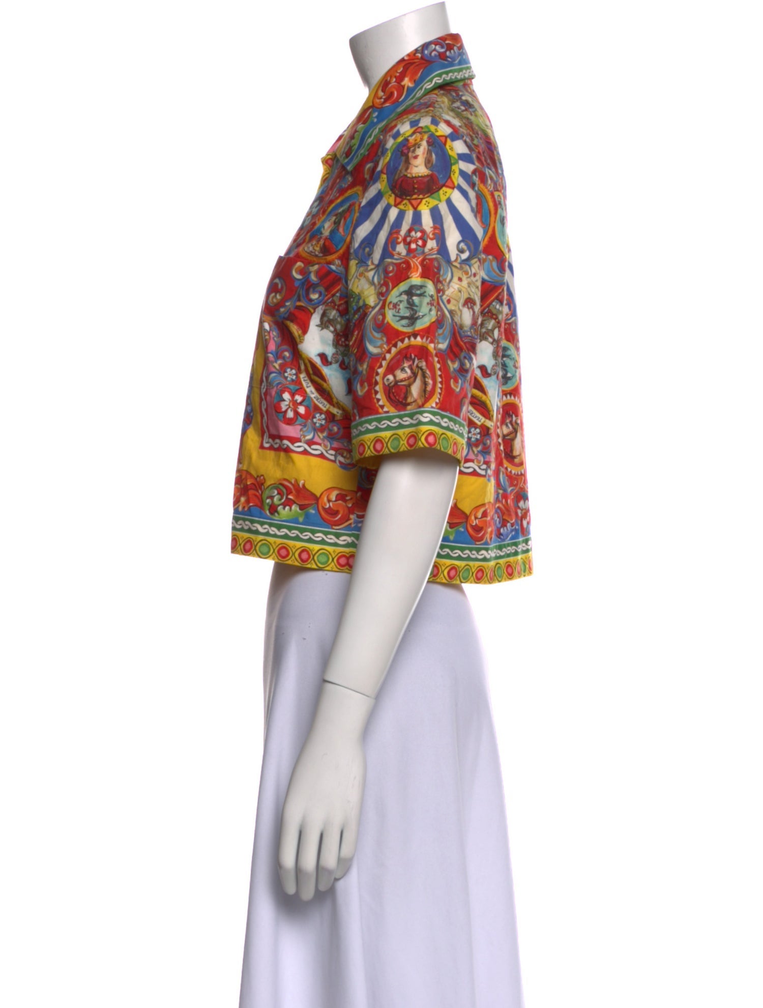 Dolce & Gabbana Paisley Print Three-Quarter Sleeve Crop Top