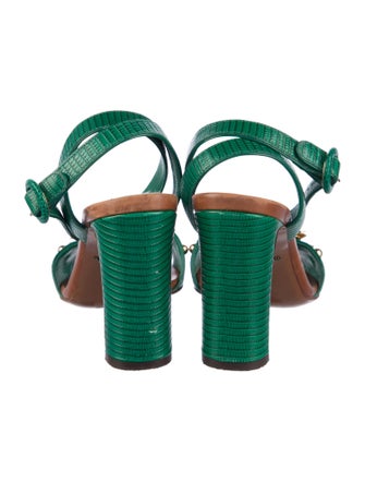 Dolce & Gabbana Embossed Leather Crystal Embellishments Sandals