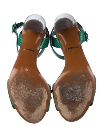 Dolce & Gabbana Embossed Leather Crystal Embellishments Sandals