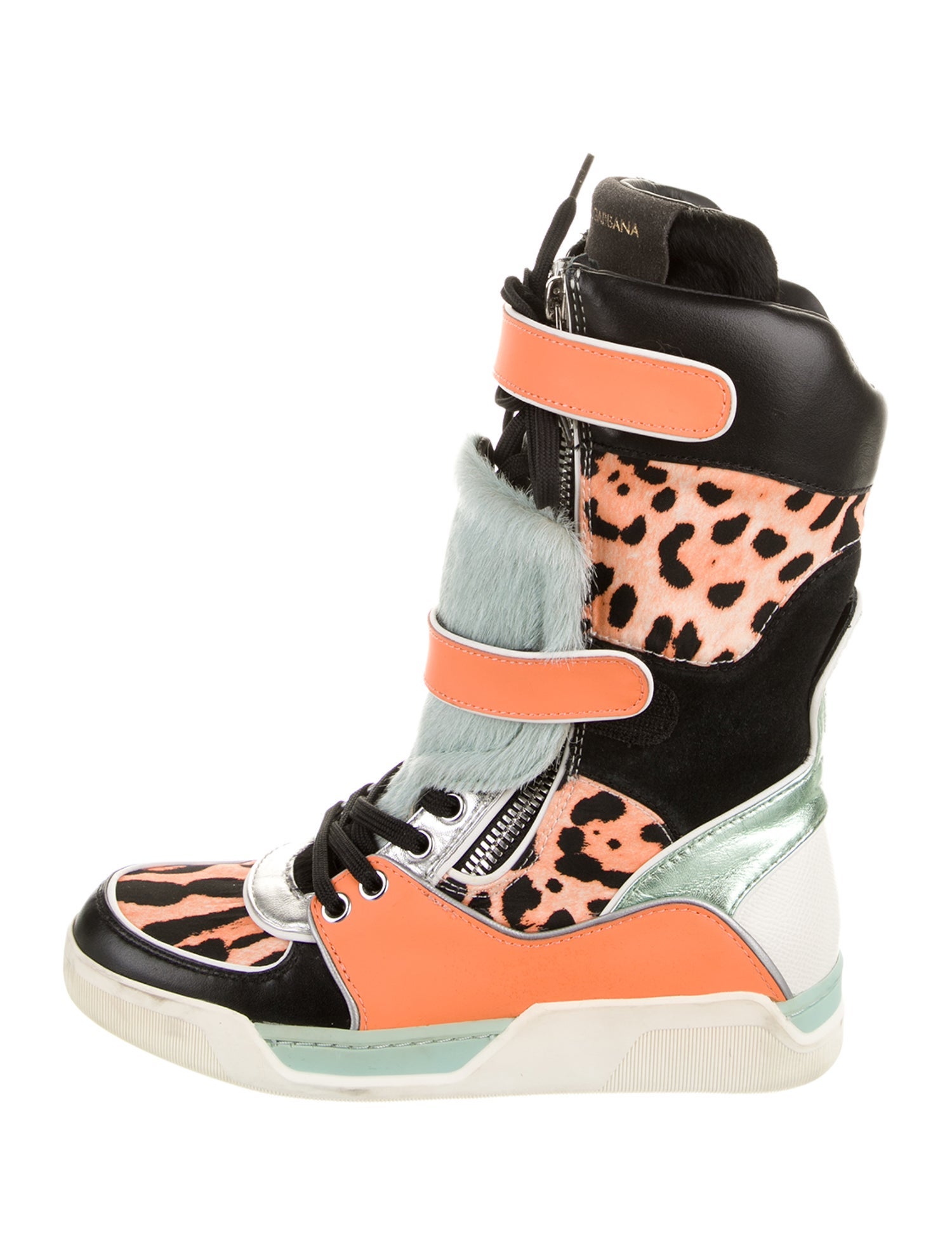 Dolce & Gabbana Leather Animal Print Wedge Sneakers