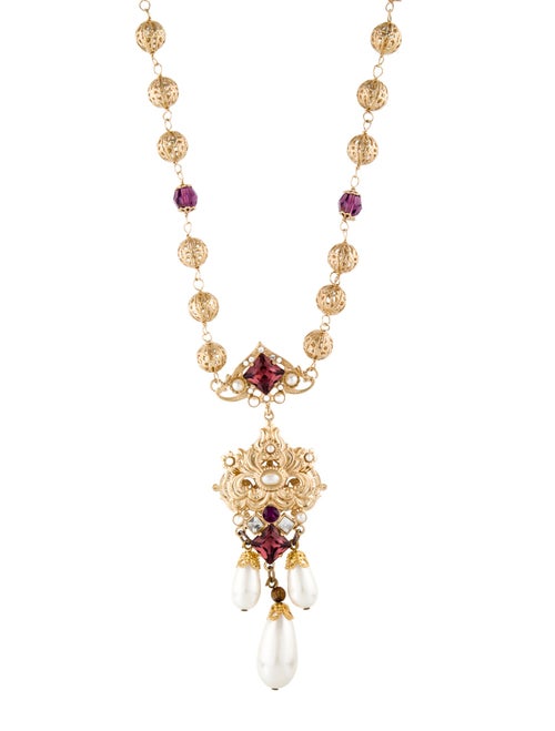 Dolce & Gabbana Faux Pearl & Crystal Lavalier Necklace