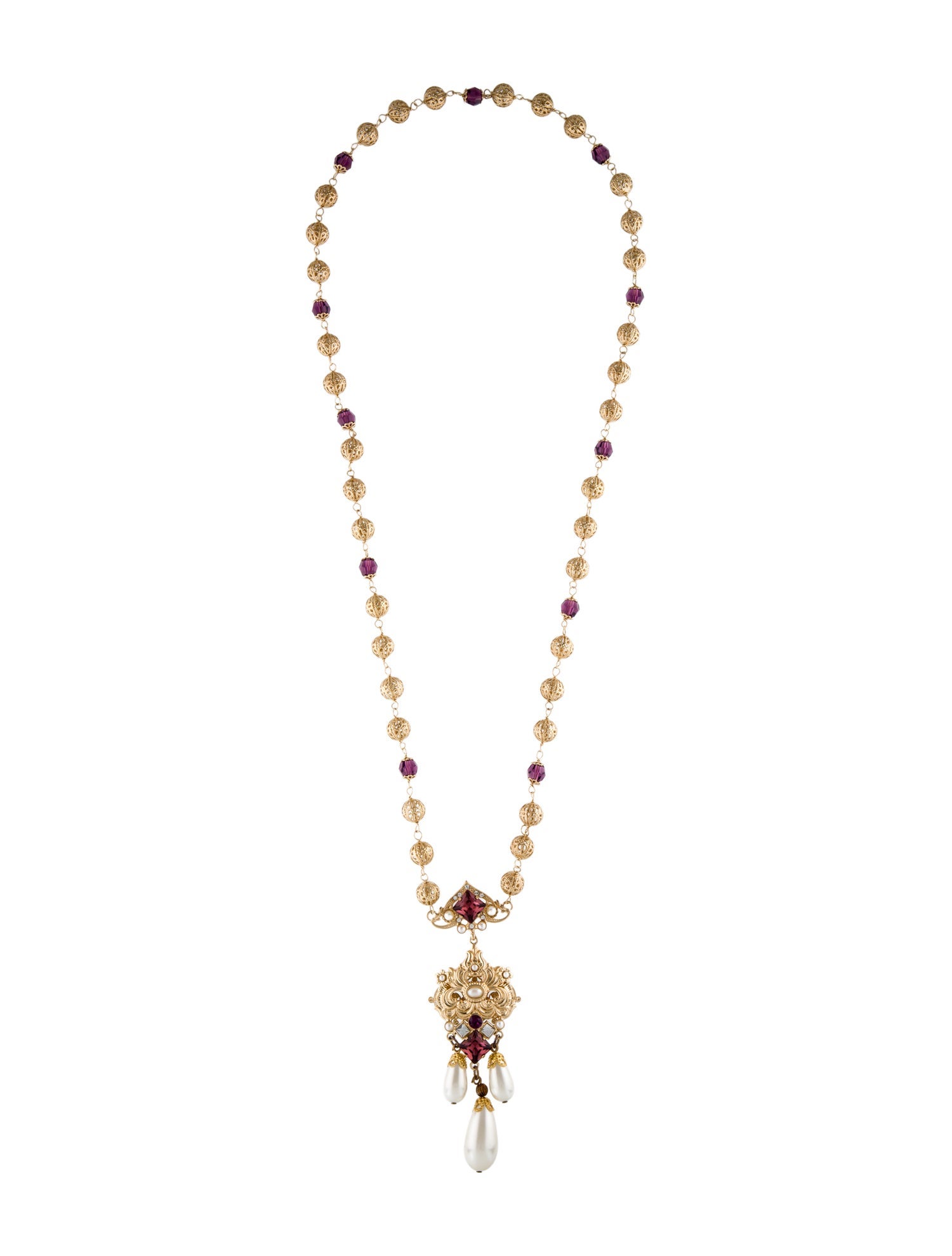 Dolce & Gabbana Faux Pearl & Crystal Lavalier Necklace