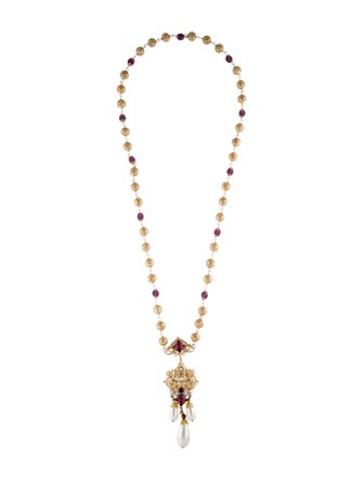 Dolce & Gabbana Faux Pearl & Crystal Lavalier Necklace