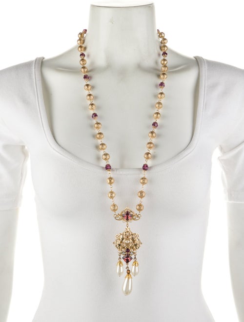 Dolce & Gabbana Faux Pearl & Crystal Lavalier Necklace