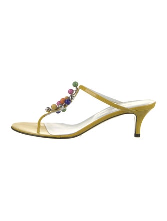 Dolce & Gabbana Patent Leather Beaded Accents T-Strap Sandals