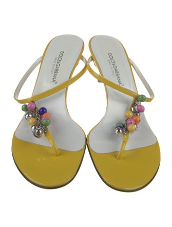 Dolce & Gabbana Patent Leather Beaded Accents T-Strap Sandals