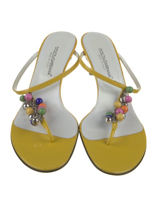 Dolce & Gabbana Patent Leather Beaded Accents T-Strap Sandals