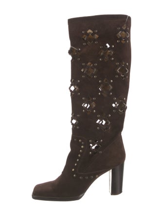Dolce & Gabbana Suede Cutout Accent Lace-Up Boots