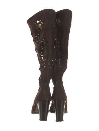 Dolce & Gabbana Suede Cutout Accent Lace-Up Boots
