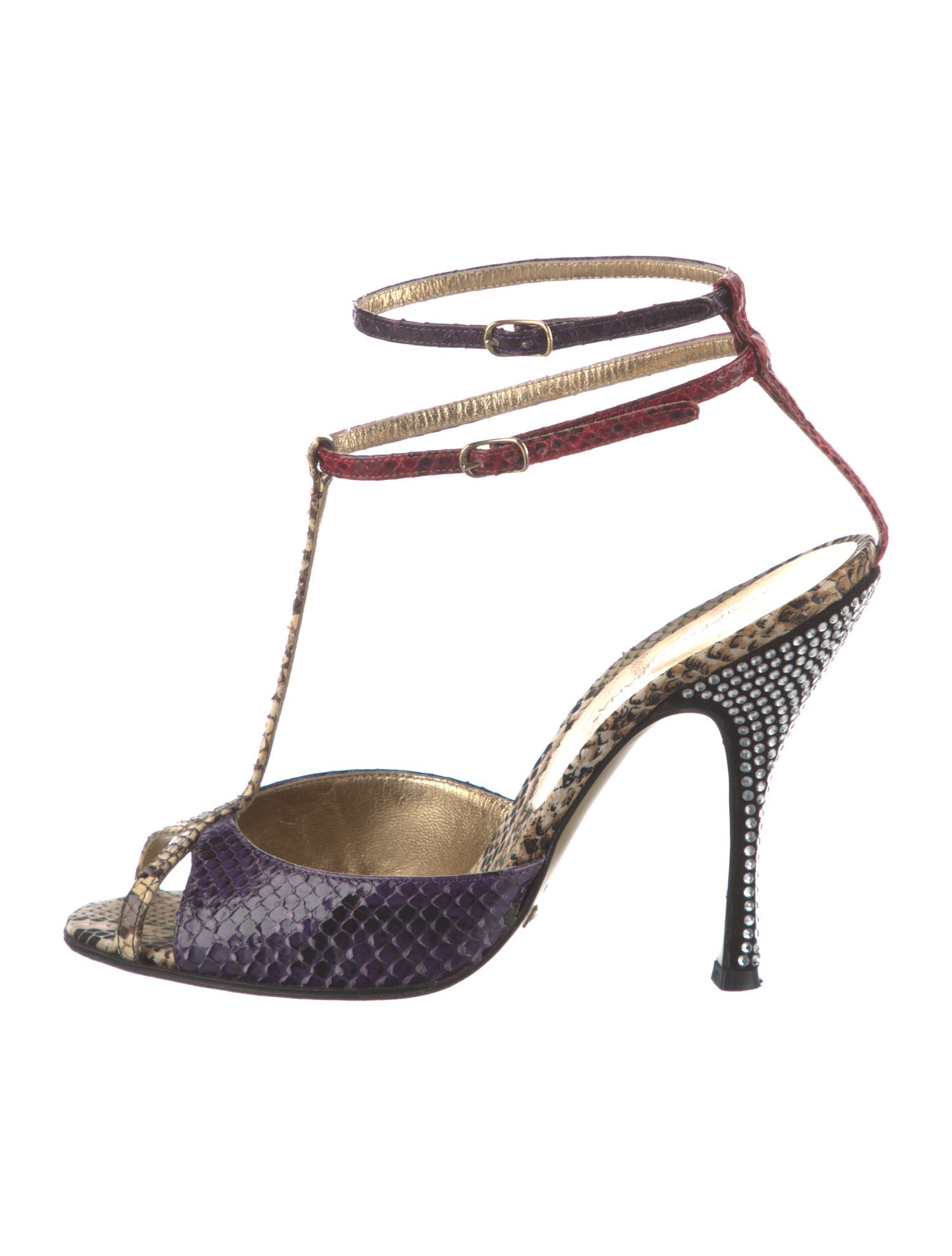 Dolce & Gabbana Snakeskin Animal Print T-Strap Pumps