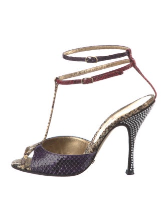 Dolce & Gabbana Snakeskin Animal Print T-Strap Pumps