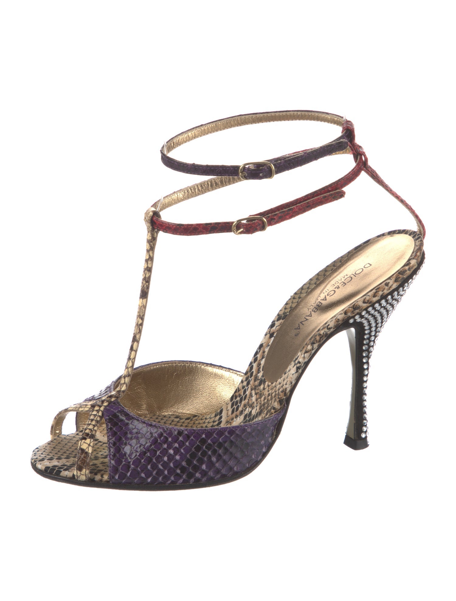 Dolce & Gabbana Snakeskin Animal Print T-Strap Pumps
