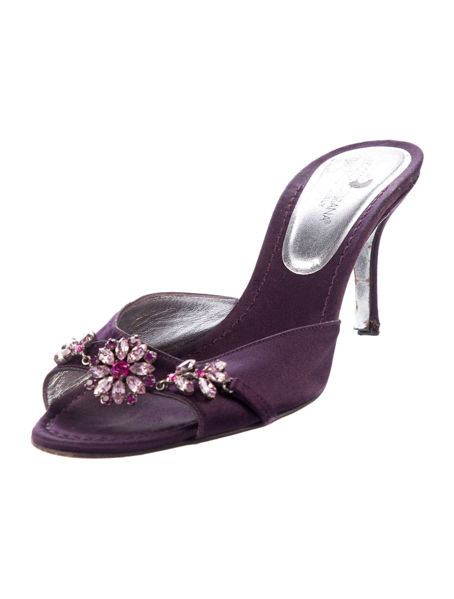 Dolce & Gabbana Satin Crystal Embellishments Slides