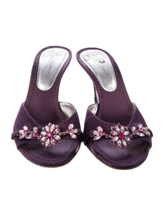 Dolce & Gabbana Satin Crystal Embellishments Slides