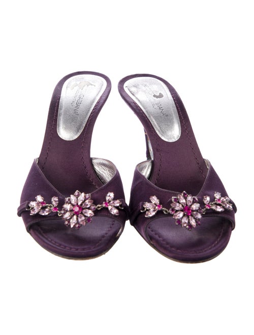 Dolce & Gabbana Satin Crystal Embellishments Slides