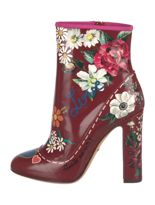 Dolce & Gabbana Patent Leather Floral Print Boots