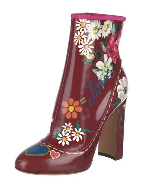 Dolce & Gabbana Patent Leather Floral Print Boots