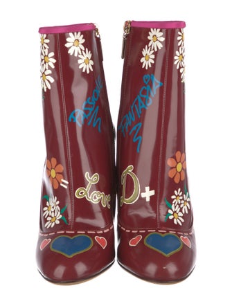 Dolce & Gabbana Patent Leather Floral Print Boots