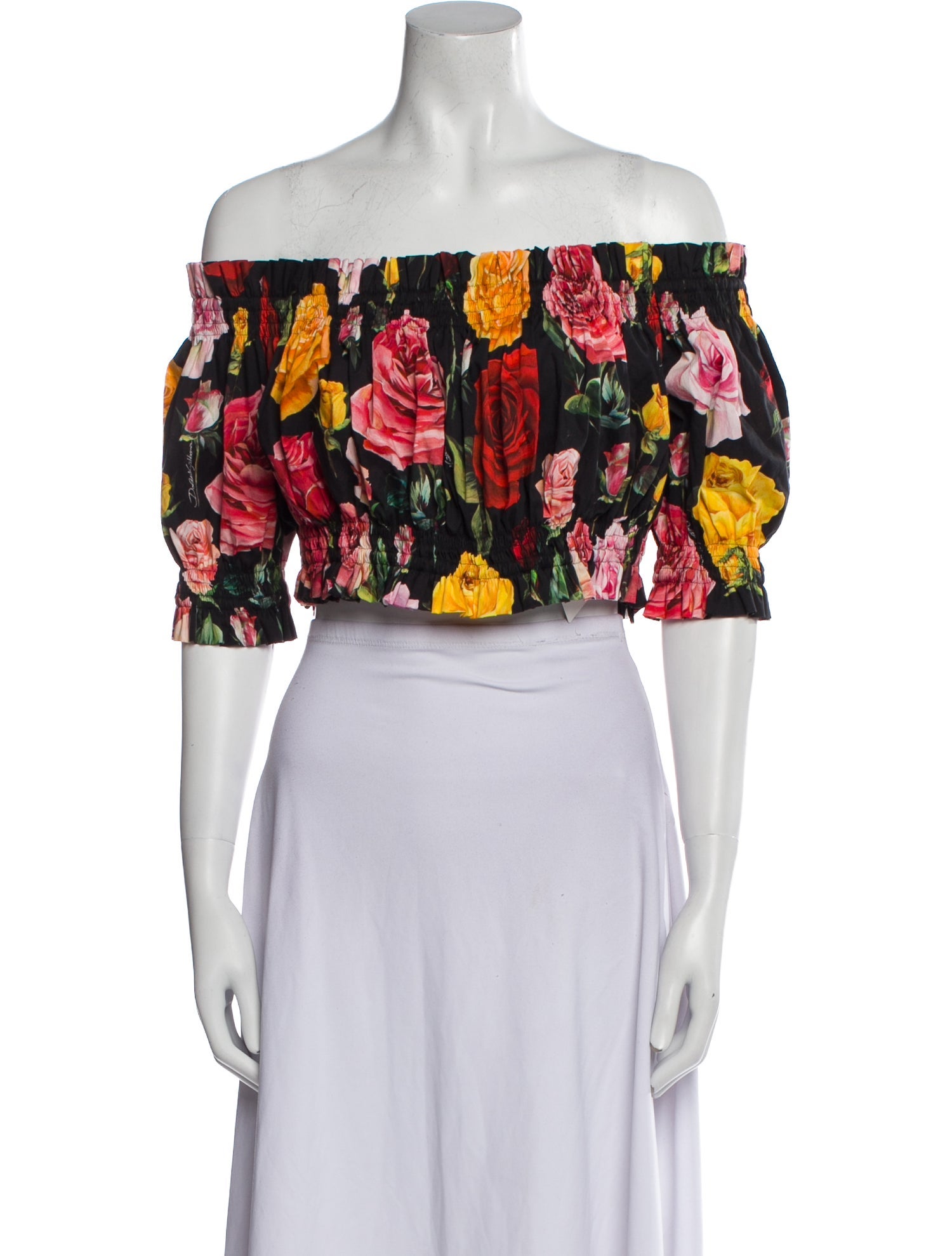 Dolce & Gabbana Floral Print Off-The-Shoulder Crop Top w/ Tags