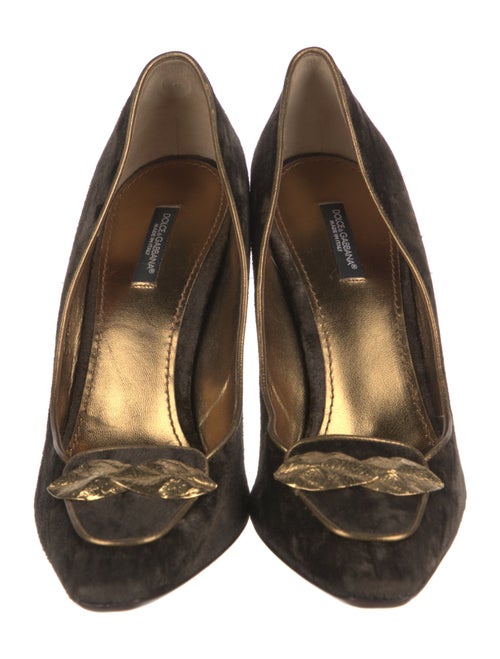 Dolce & Gabbana Velvet Leather Trim Embellishment Pumps