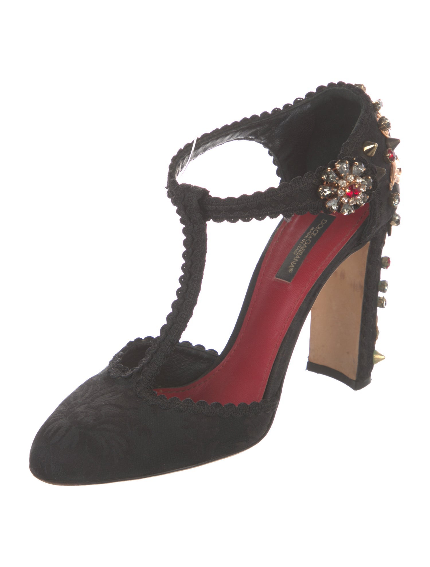 Dolce & Gabbana Crystal Embellishments T-Strap Pumps