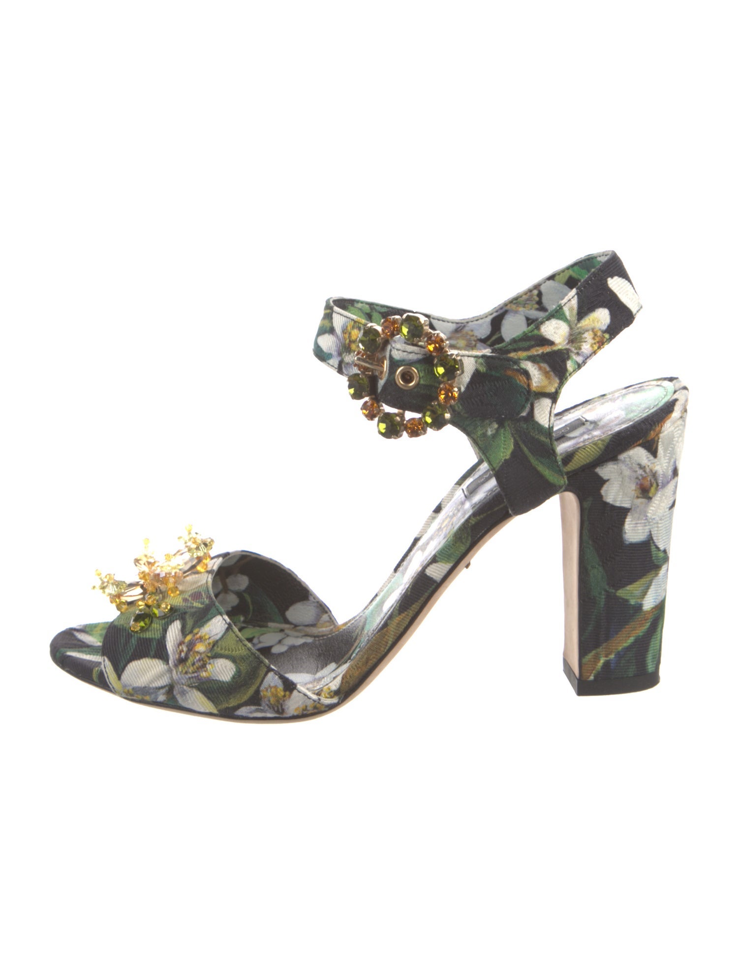 Dolce & Gabbana Floral Print Crystal Embellishments Slingback Sandals