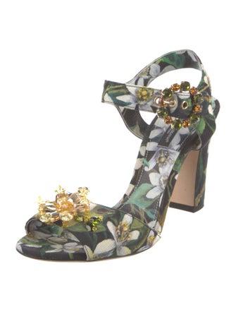Dolce & Gabbana Floral Print Crystal Embellishments Slingback Sandals