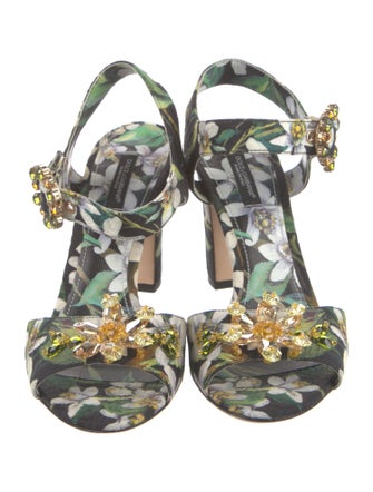 Dolce & Gabbana Floral Print Crystal Embellishments Slingback Sandals