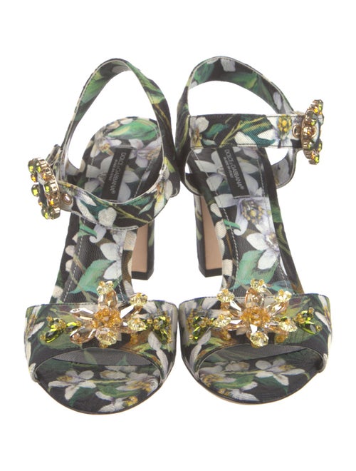 Dolce & Gabbana Floral Print Crystal Embellishments Slingback Sandals