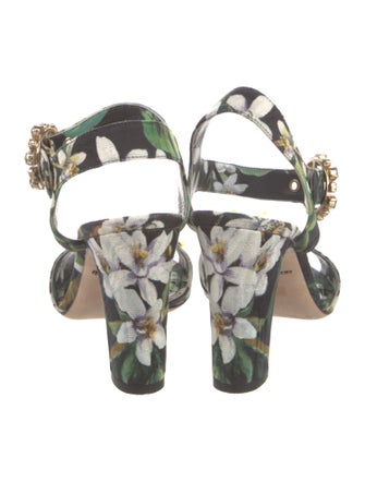 Dolce & Gabbana Floral Print Crystal Embellishments Slingback Sandals
