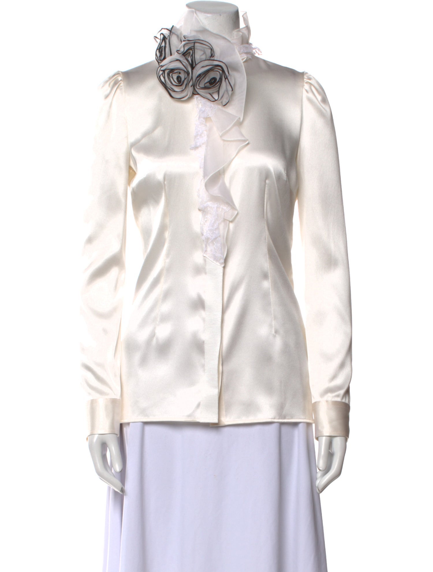 Dolce & Gabbana Silk Mock Neck Button-Up Top