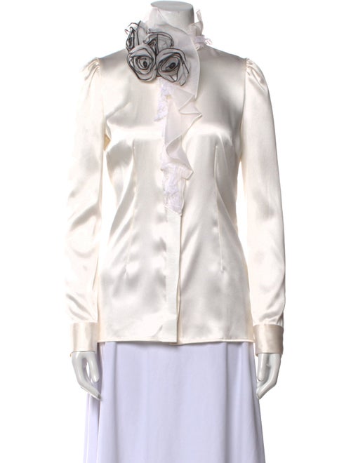 Dolce & Gabbana Silk Mock Neck Button-Up Top