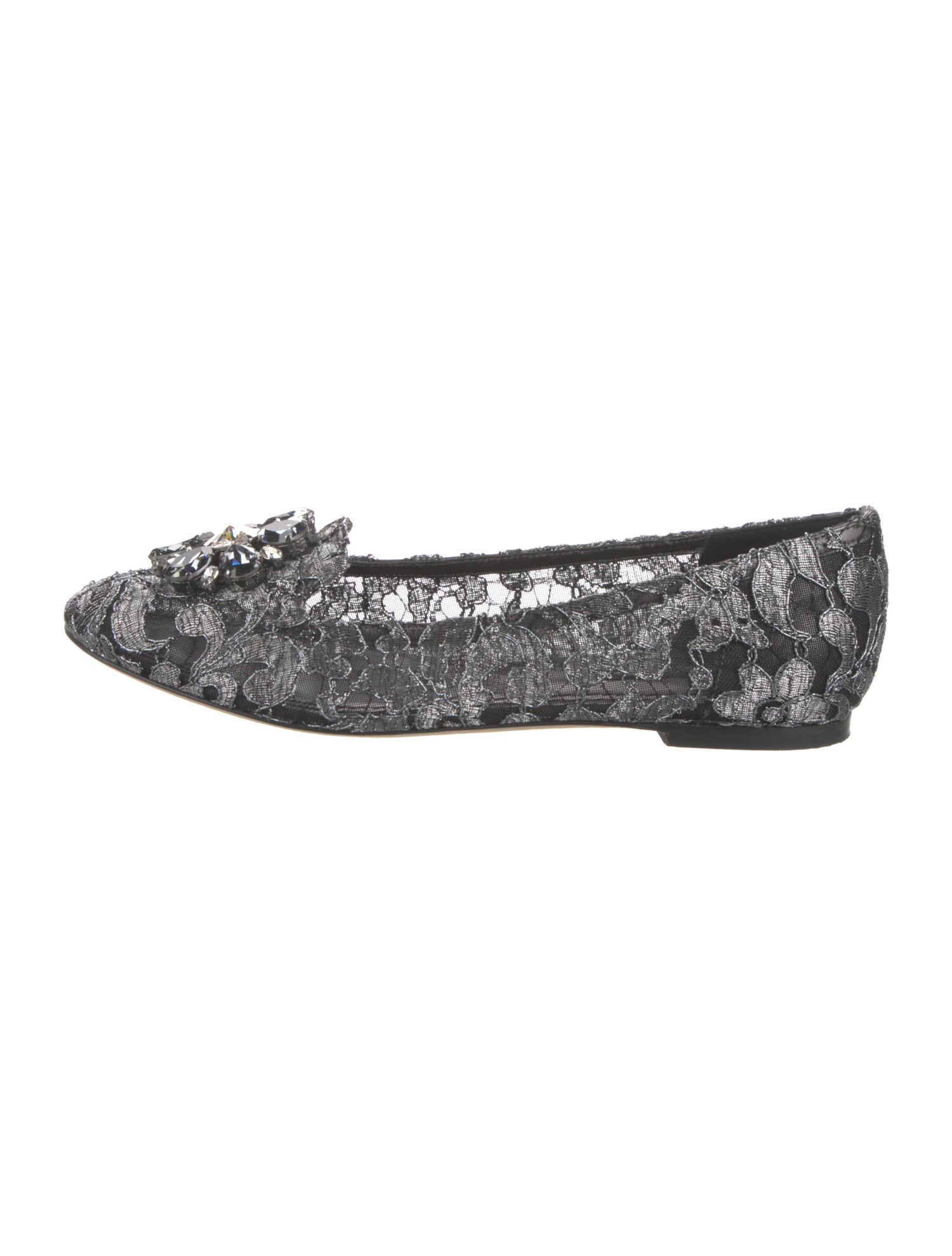 Dolce & Gabbana Lace Crystal Embellishments Flats
