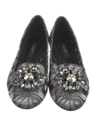 Dolce & Gabbana Lace Crystal Embellishments Flats