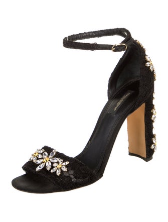 Dolce & Gabbana Lace Crystal Embellishments Sandals