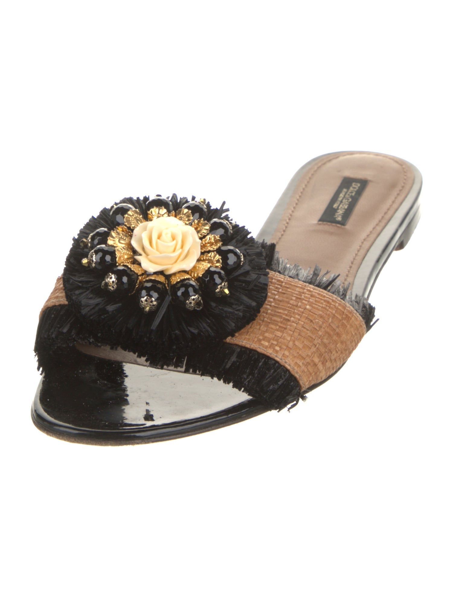 Dolce & Gabbana Raffia Colorblock Pattern Slides