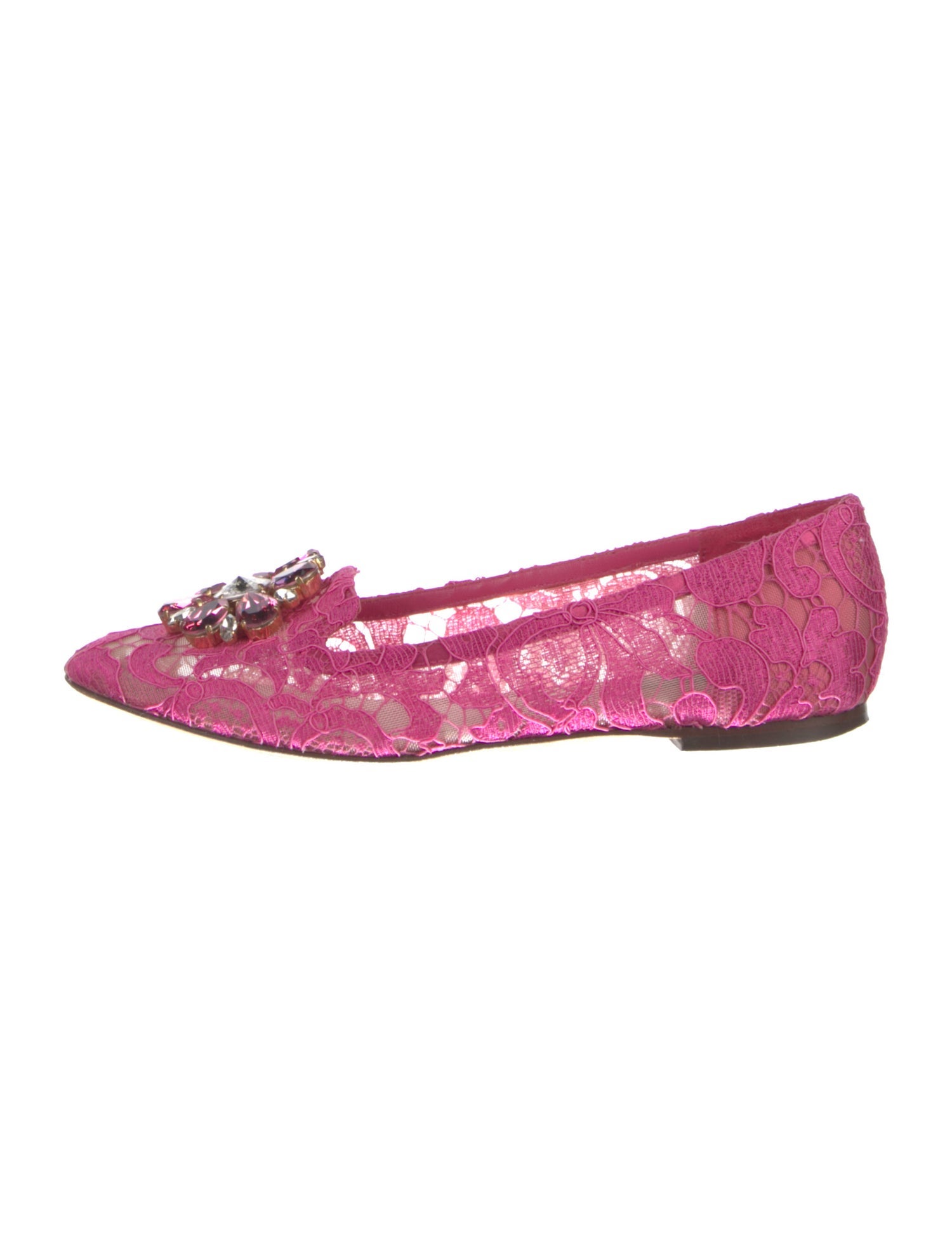 Dolce & Gabbana Lace Crystal Embellishments Ballet Flats