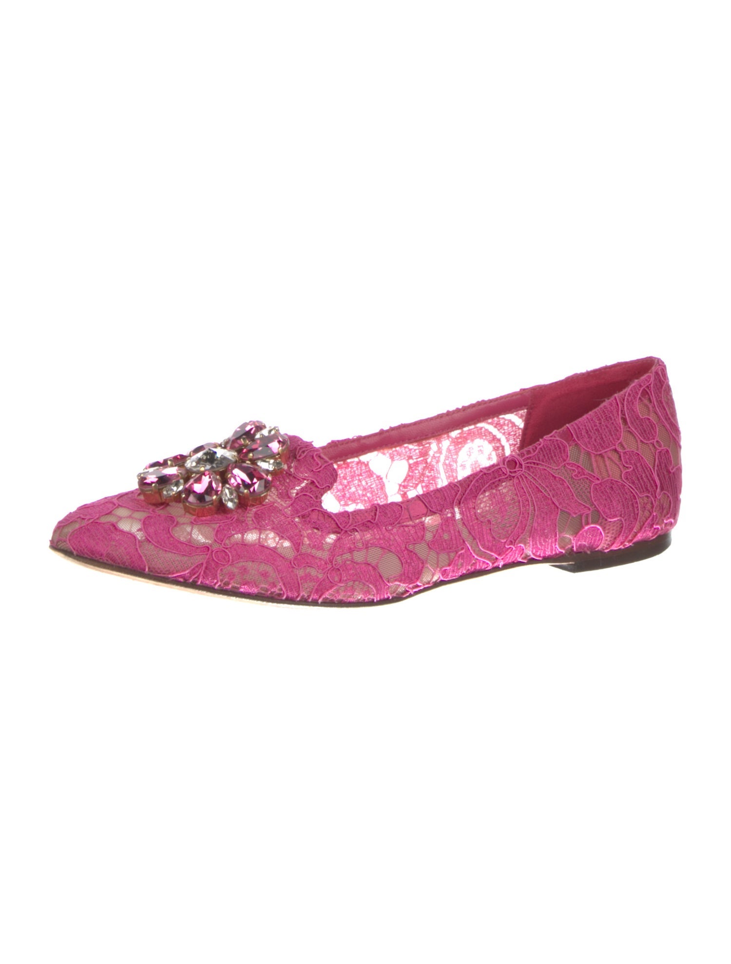 Dolce & Gabbana Lace Crystal Embellishments Ballet Flats