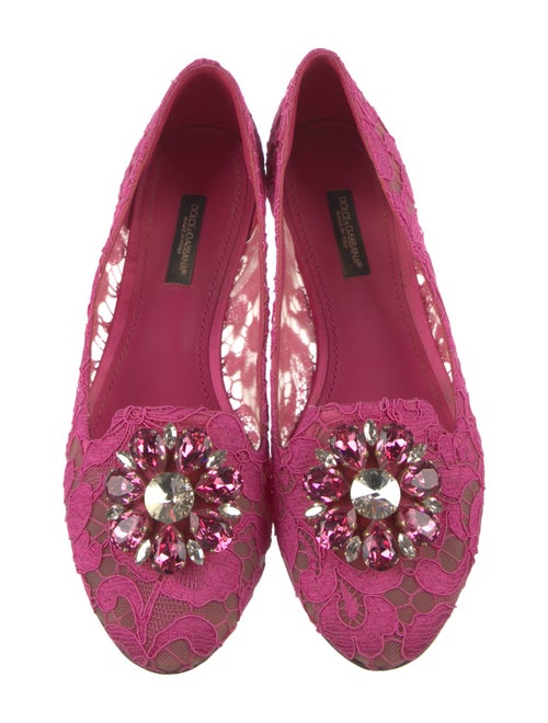 Dolce & Gabbana Lace Crystal Embellishments Ballet Flats