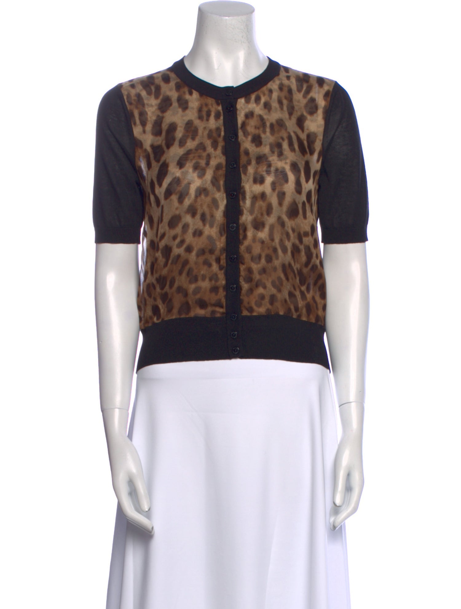 Dolce & Gabbana Animal Print Crew Neck Crop Top