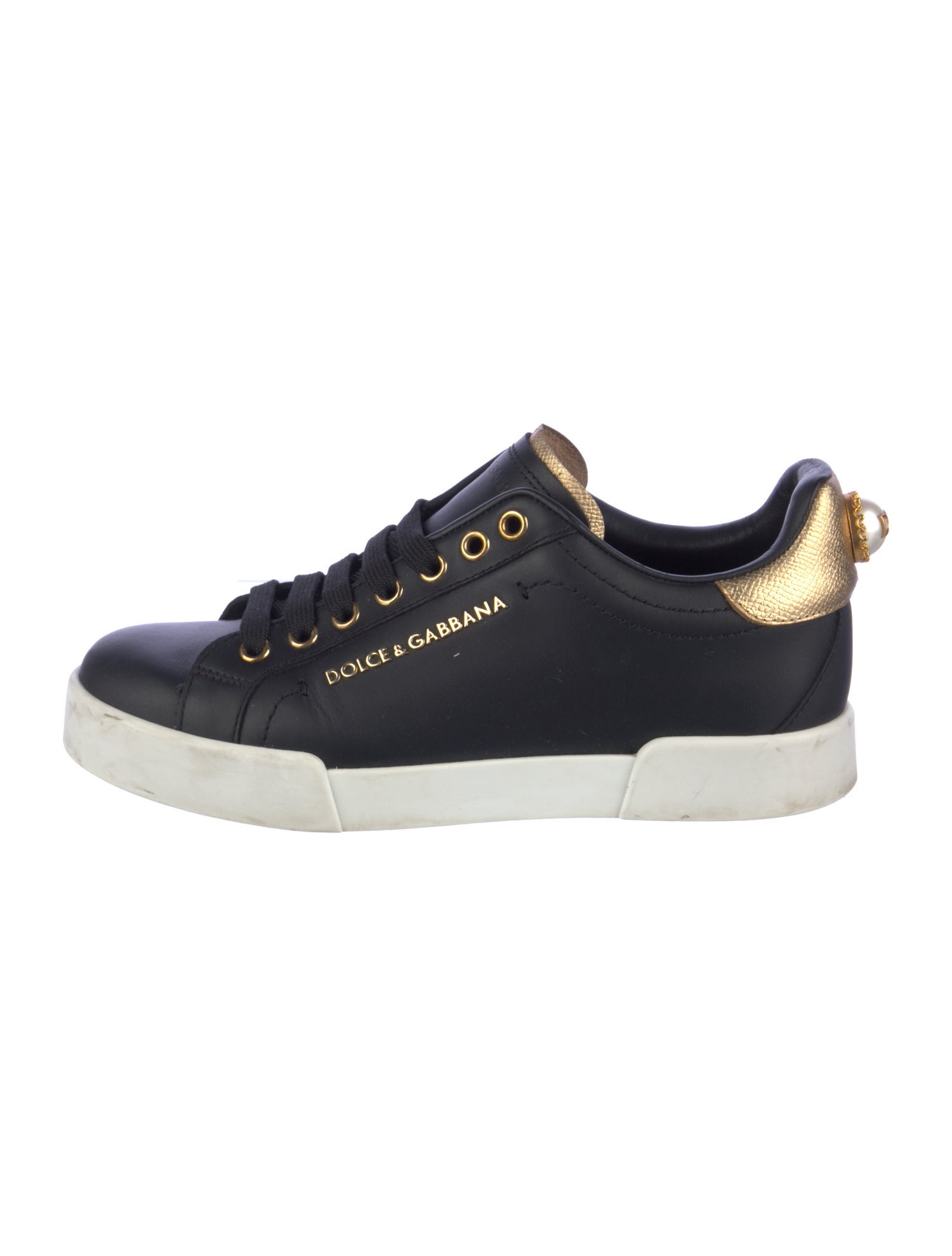 Dolce & Gabbana Faux Pearl Accents Leather Sneakers