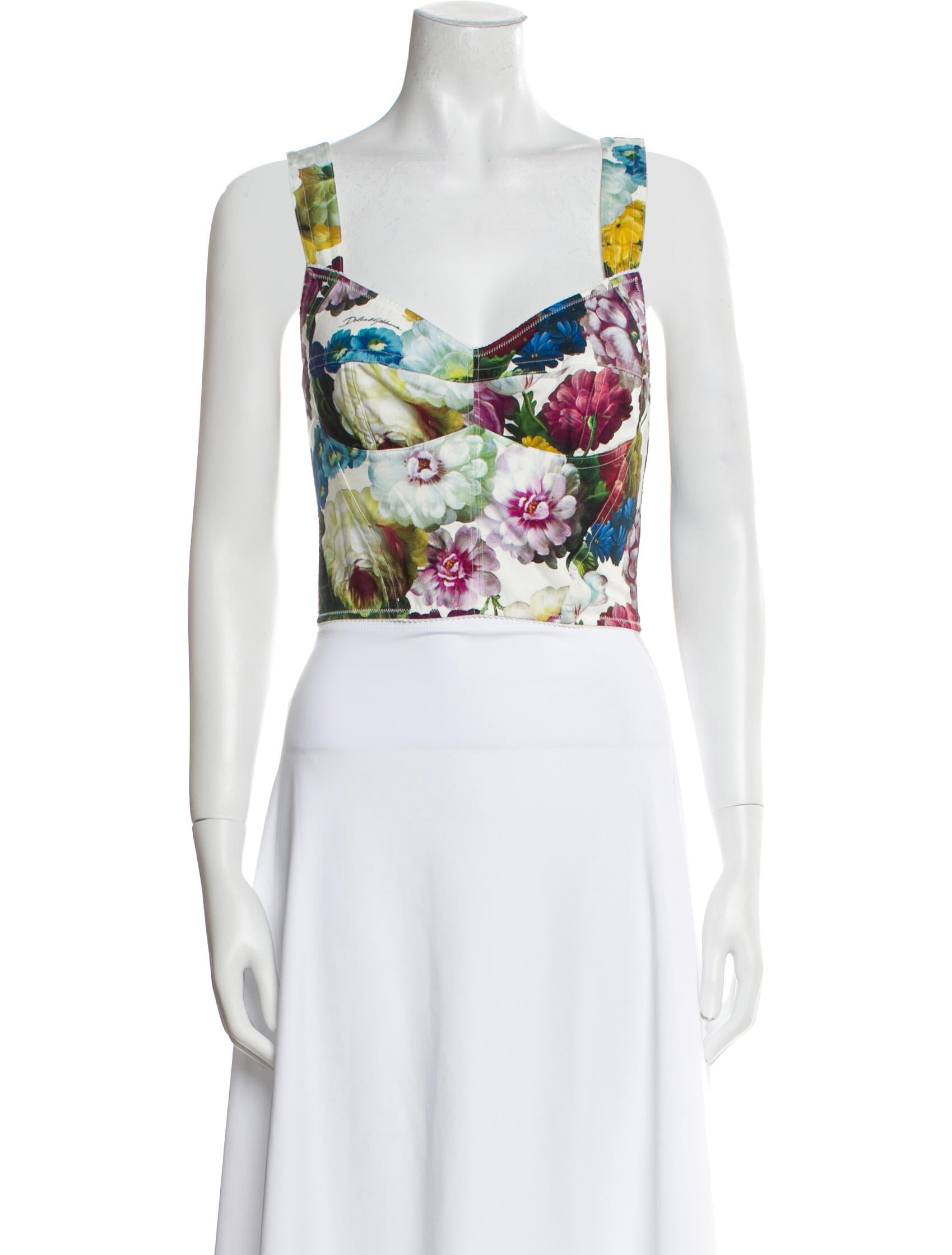 Dolce & Gabbana Floral Print Cowl Neck Crop Top