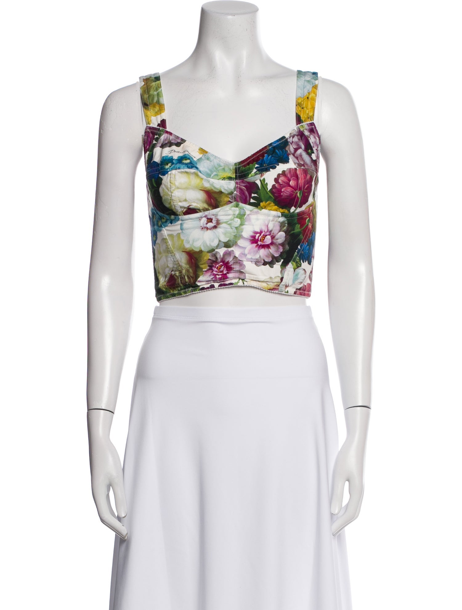 Dolce & Gabbana Floral Print Cowl Neck Crop Top