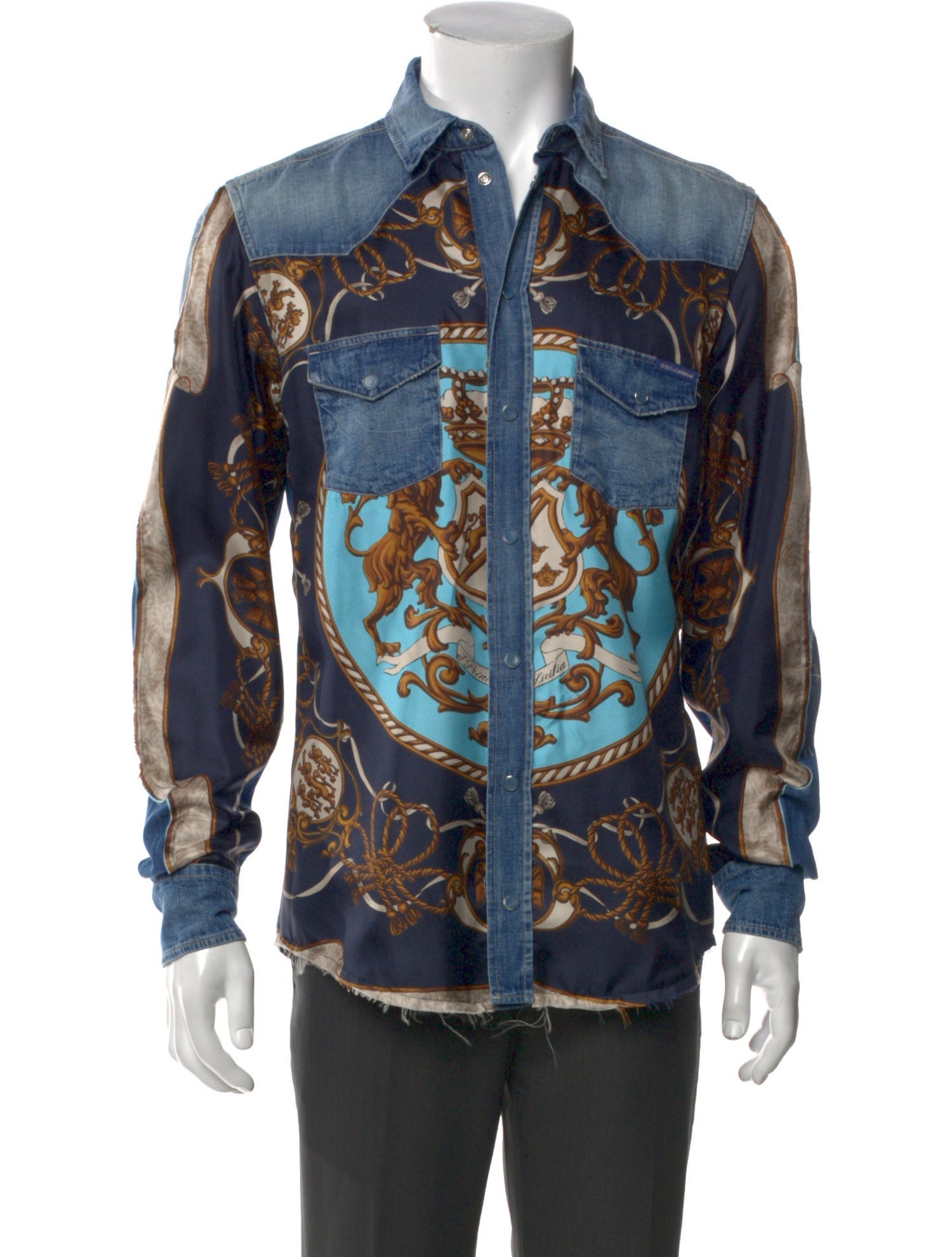 Dolce & Gabbana Printed Long Sleeve Denim Shirt w/ Tags