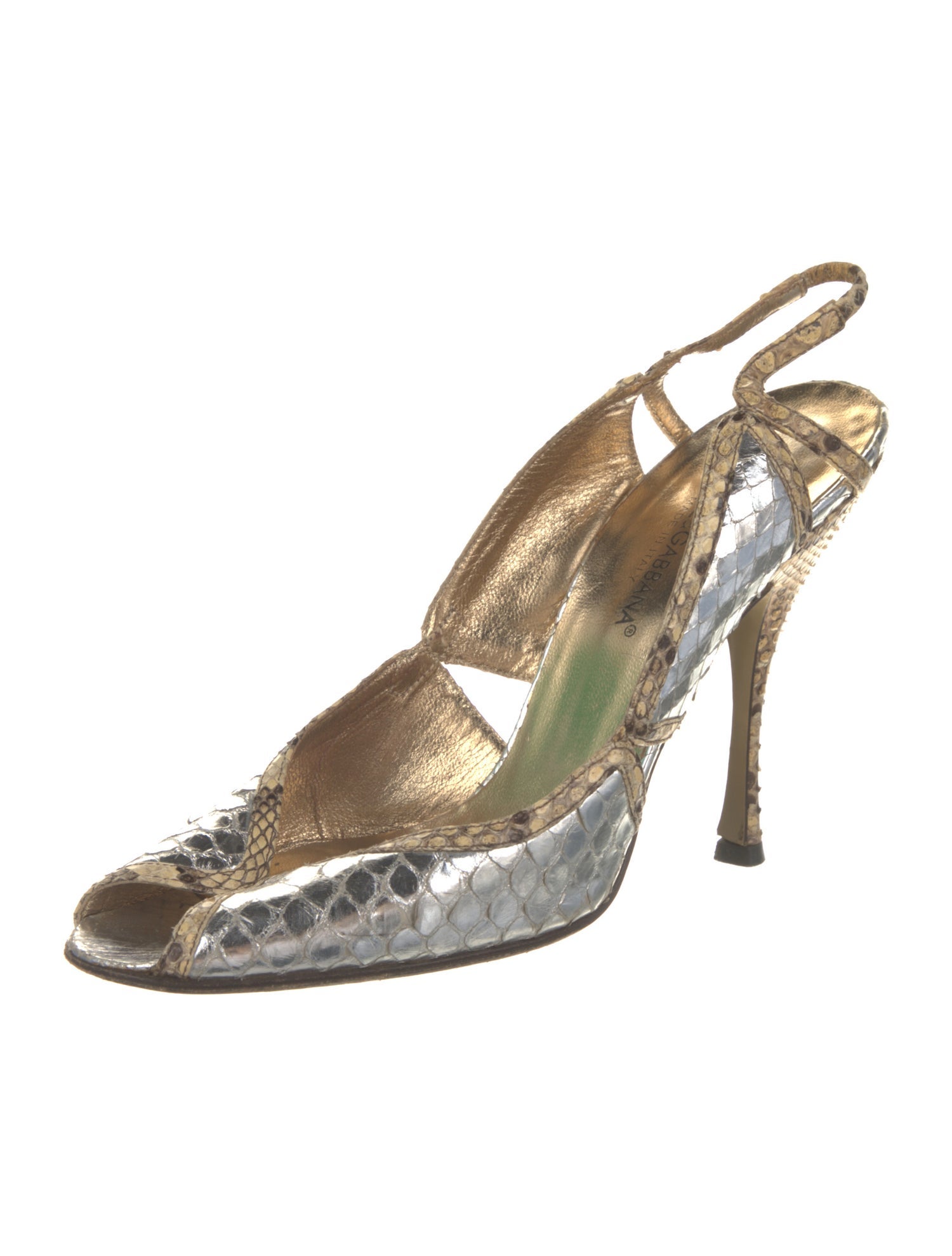 Dolce & Gabbana Snakeskin Animal Print Slingback Pumps