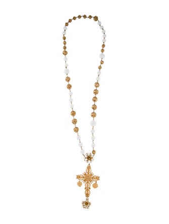 Dolce & Gabbana Bead, Crystal & Enamel Cross Pendant Necklace