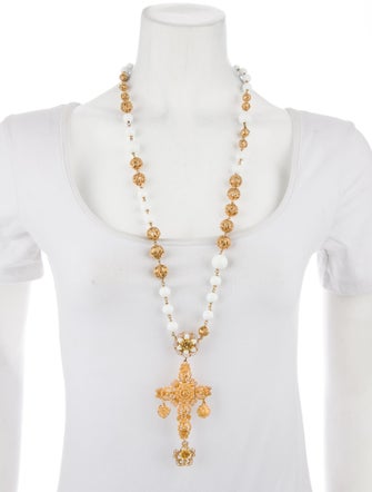 Dolce & Gabbana Bead, Crystal & Enamel Cross Pendant Necklace